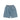 Men's denim shorts with elastic waist and back pocket in light blue wash.