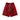 Red graphic shorts with distressed design and printed text, featuring an elastic waistband and drawstring.