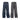 Two pairs of stylish wide-leg jeans, one in dark denim and the other in black, featuring unique distressed designs and contrasting stitching.