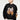 Black sweatshirt with ribcage and flames graphic, model wearing with casual styling.